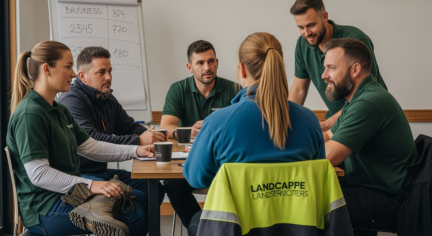 Landscape business owners collaborating in a peer group